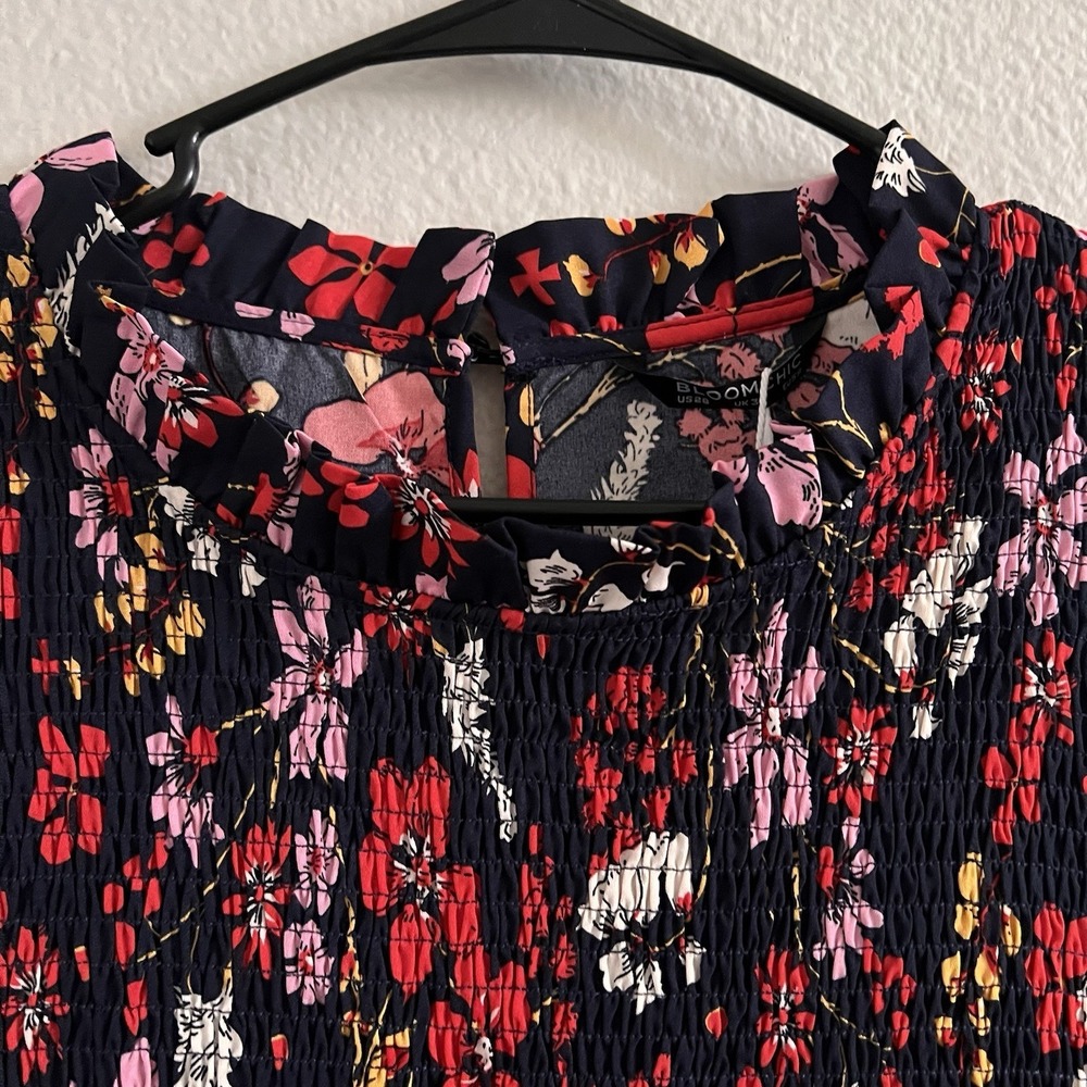 Bloom Chic Sz 28 Dress Midi Floral Mock Neck Sleeveless New Smocked - Picture 7 of 9